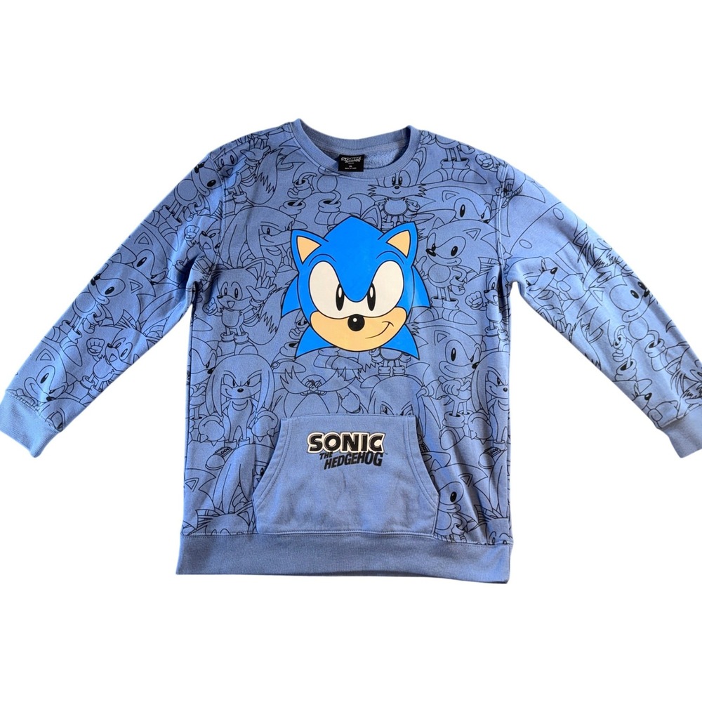 Sonic the Hedgehog All Over Print Blue Sweatshirt Boys XL Sega Graphic Pullover